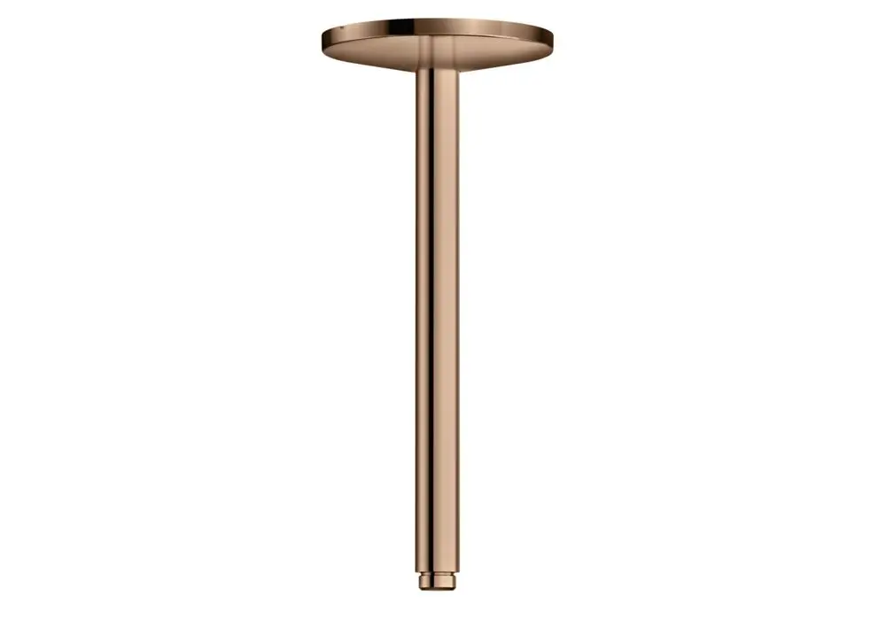 Axiom Deckenanschluss in Polished Red Gold, vertikale Bauform mit flacher Oberkante, geeignet für die Montage von Kopfbrausen.